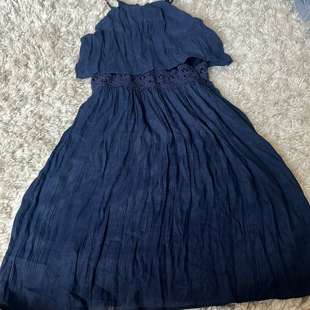 IZbyer blue dress with crochet waist